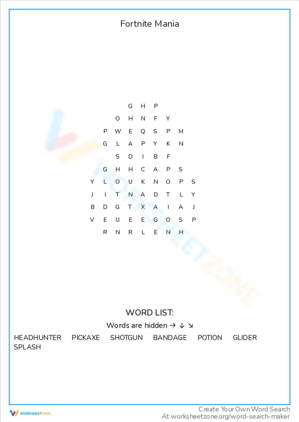 Fortnite Word Search Worksheets Printable