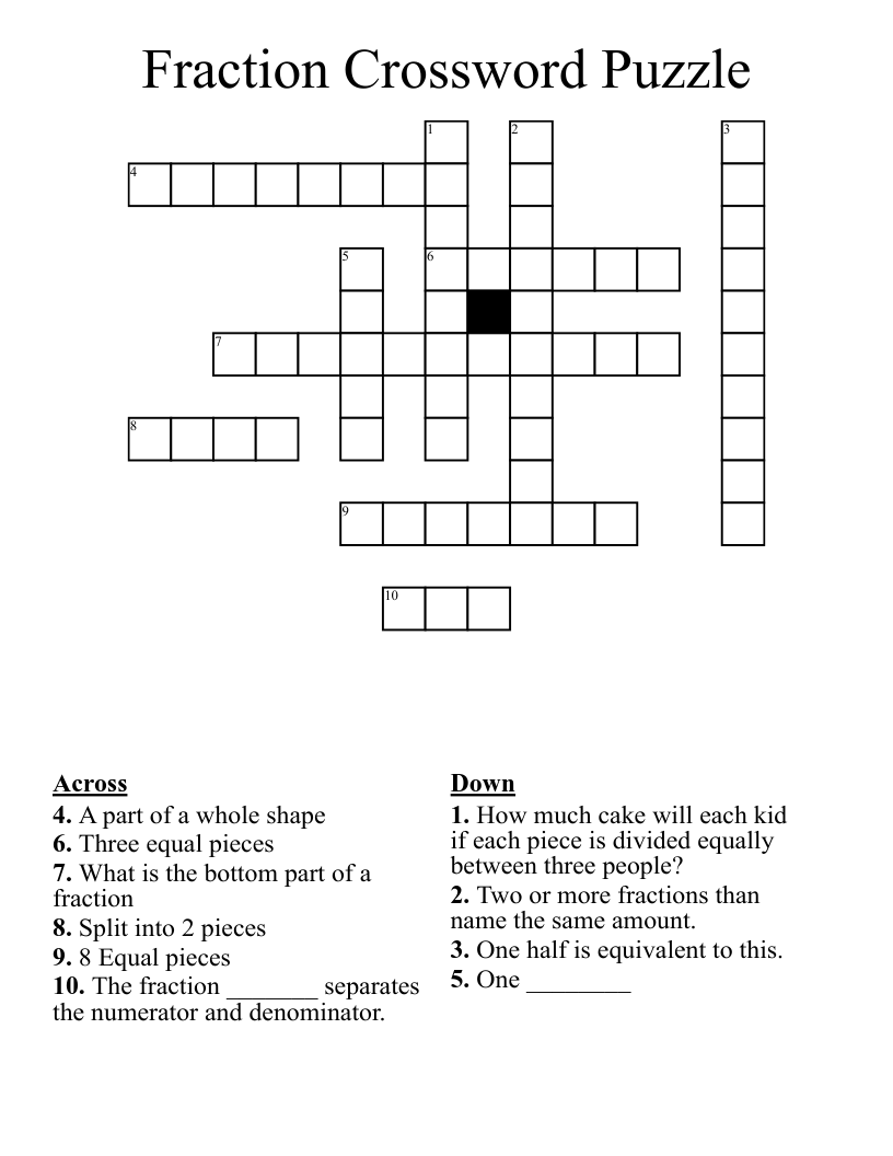 Fraction Crossword Puzzle WordMint Fraction Crossword Puzzle WordMint