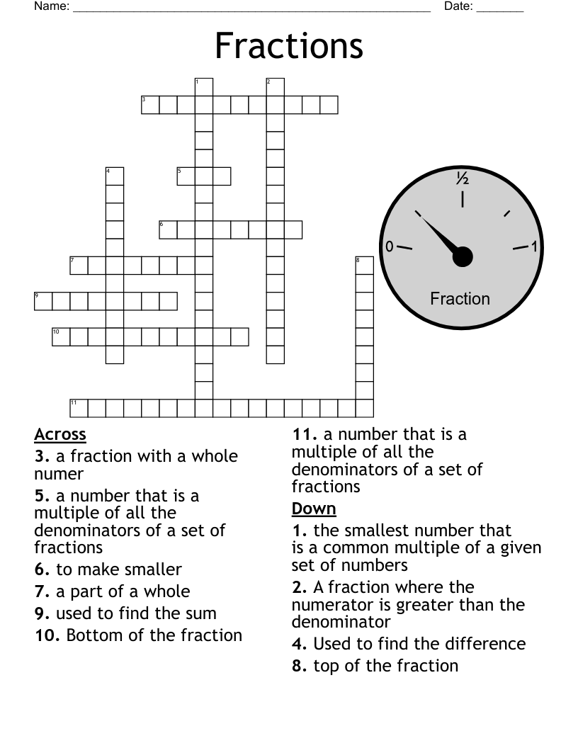 Fractions Crossword WordMint Fractions Crossword WordMint