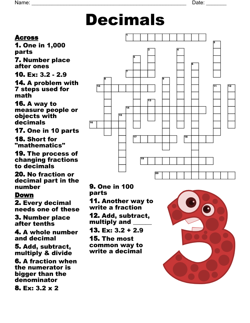 Fractions Crossword WordMint Fractions Crossword WordMint