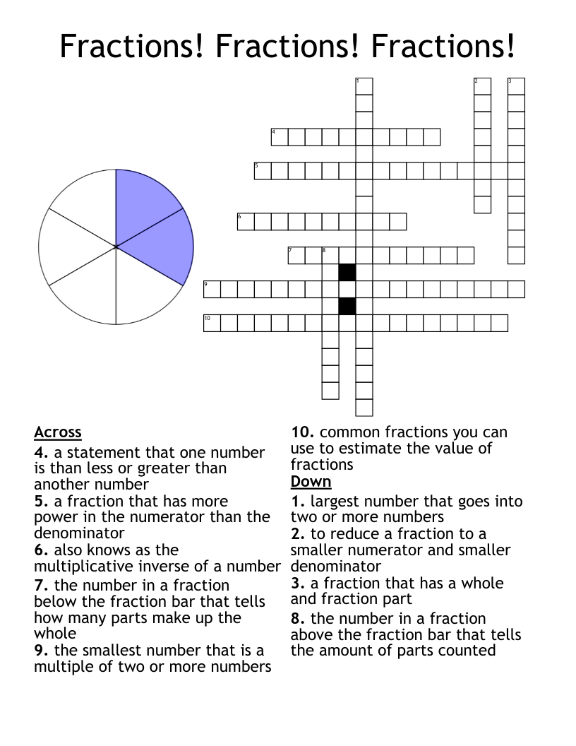 Fractions Crossword WordMint Fractions Crossword WordMint