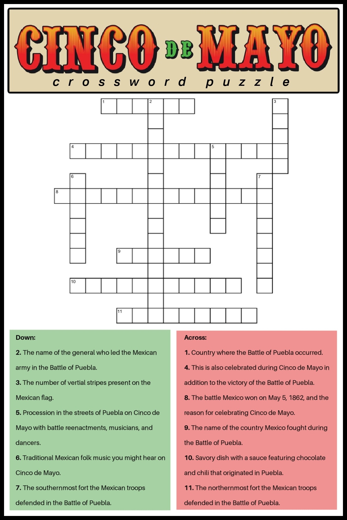 Free Cinco De Mayo Crossword Puzzles 2 Versions With Answers Free Cinco De Mayo Crossword Puzzles 2 Versions With Answers
