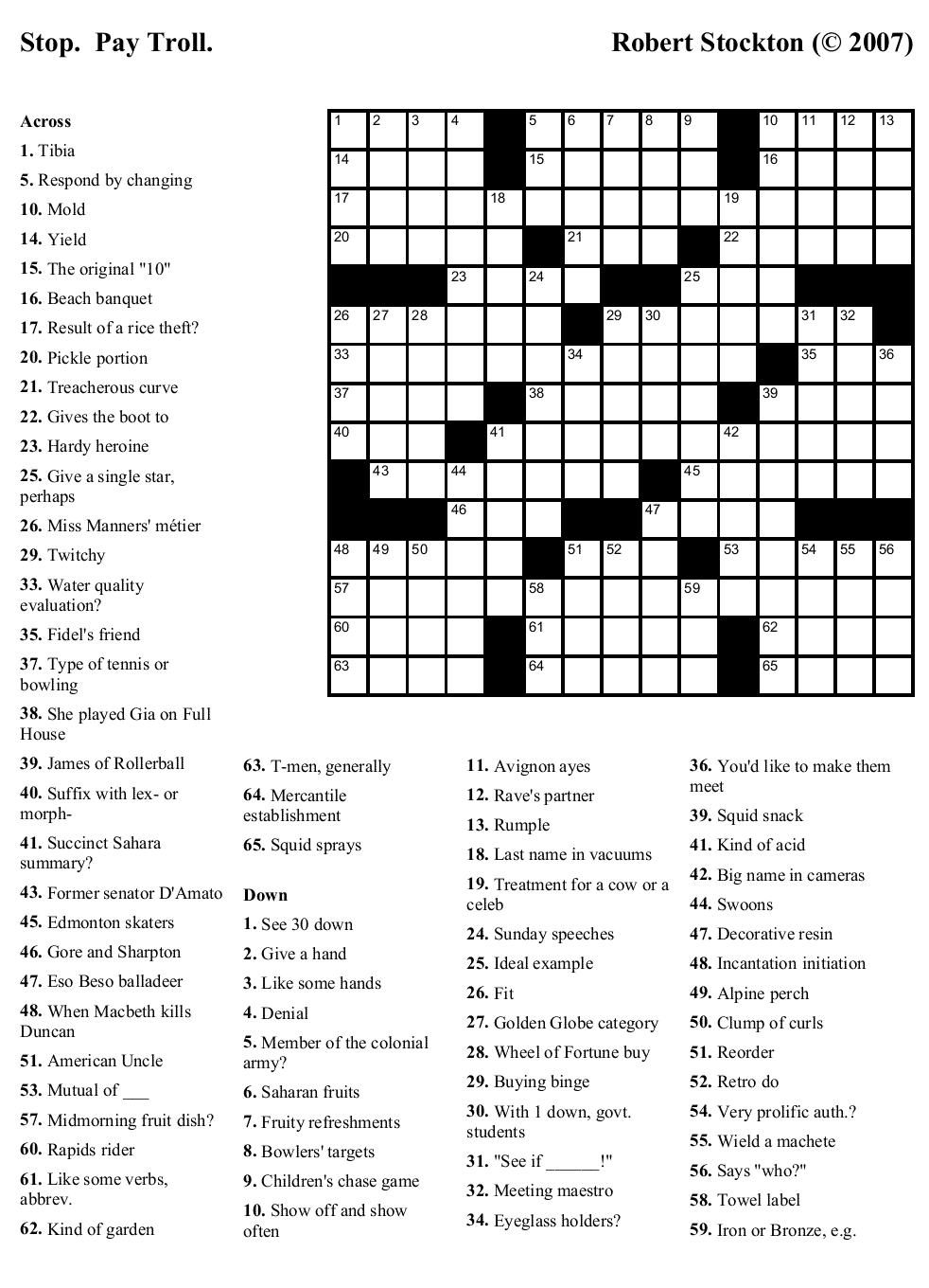 Free Crossword Puzzle 20 Stop Pay Troll Beekeeper Crosswords