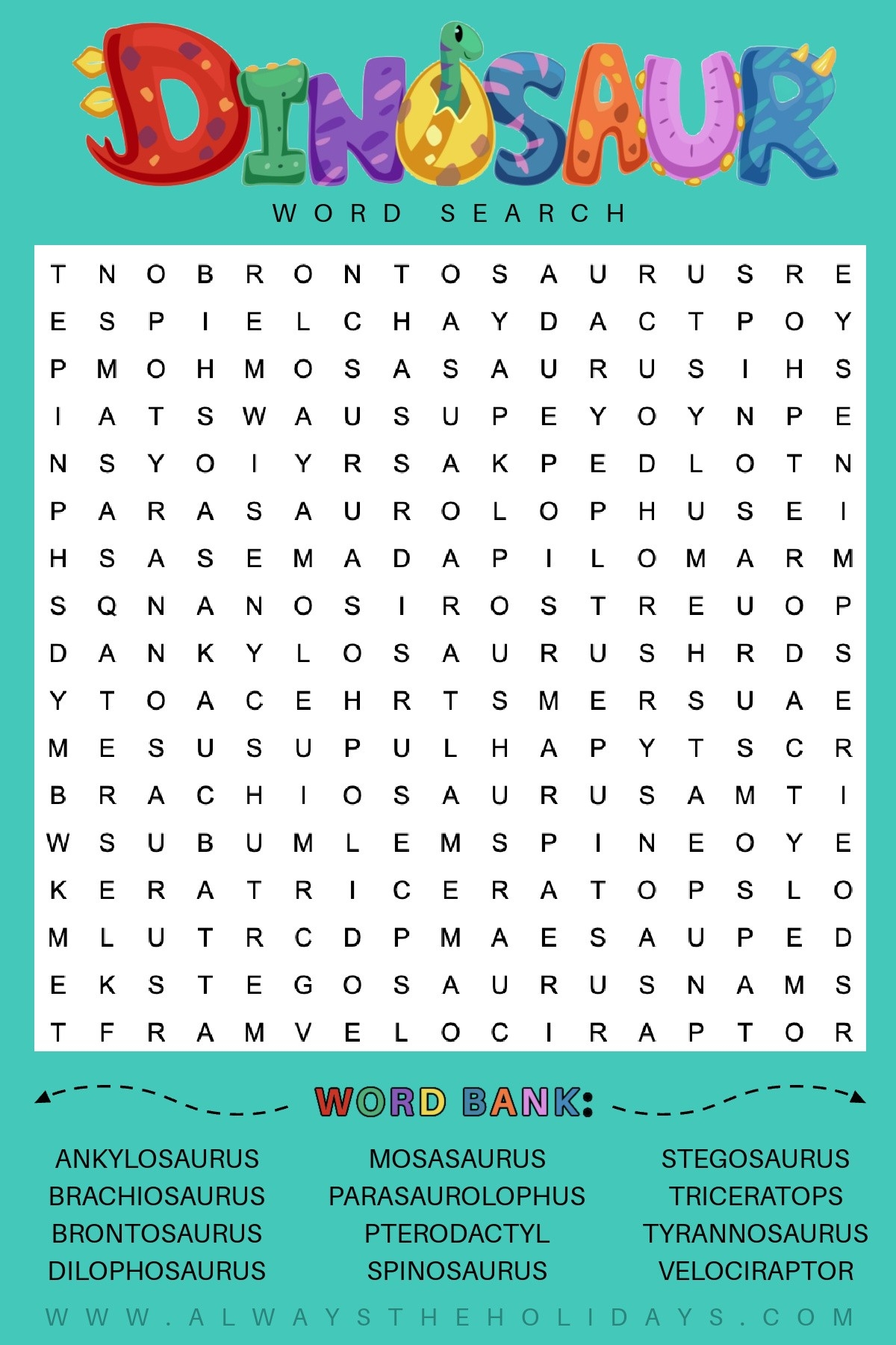 Free Dinosaur Word Search Printable With Answer Key Included Free Dinosaur Word Search Printable With Answer Key Included
