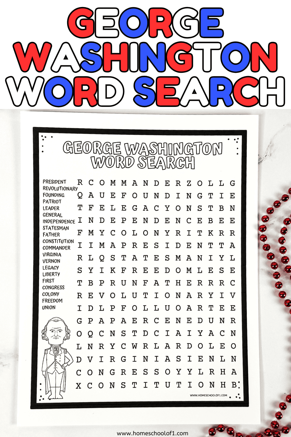 Free George Washington Word Search Printable