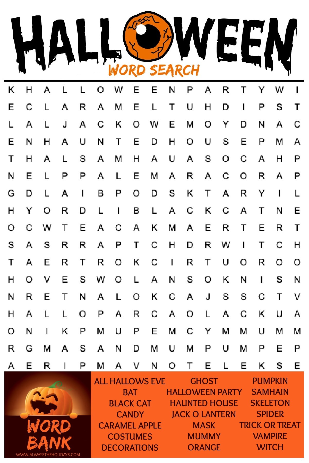 Free Halloween Word Search Printable With Answer Key Included Free Halloween Word Search Printable With Answer Key Included