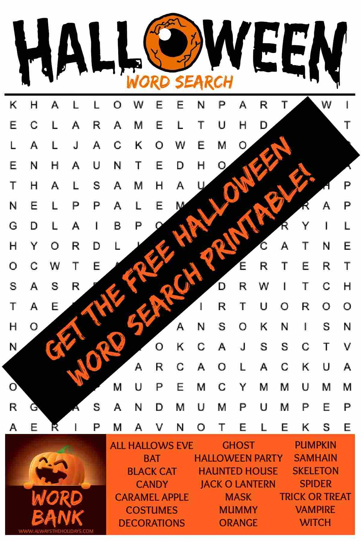 Free Halloween Word Search Printable With Answer Key Included Free Halloween Word Search Printable With Answer Key Included