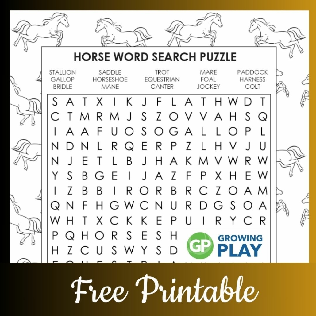 Free Printable Horse Word Search Puzzle Growing Play Free Printable Horse Word Search Puzzle Growing Play