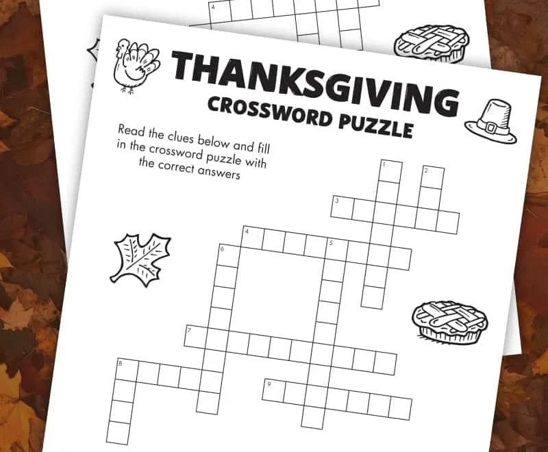Free Printable Thanksgiving Crossword Puzzle Pjs And Paint