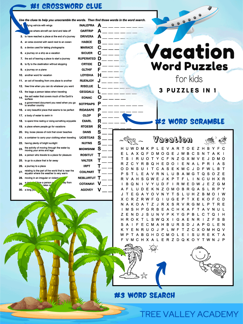 Free Printable Vacation Word Puzzle For Kids Tree Valley Academy