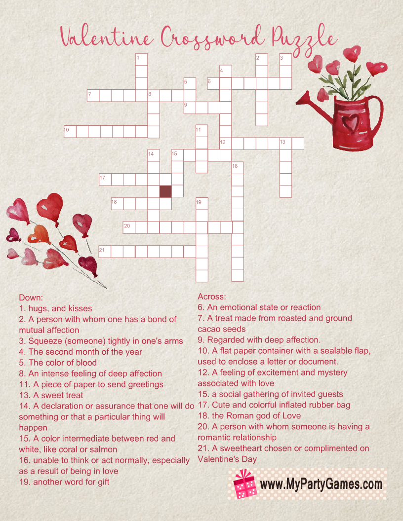 Free Printable Valentine s Day Crossword Puzzle With Answer Key Free Printable Valentine s Day Crossword Puzzle With Answer Key