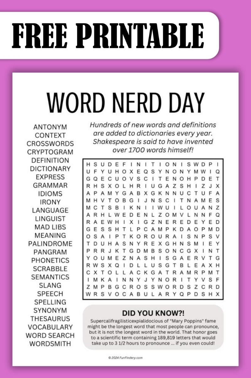 Free Printable Word Nerd Day Word Search Puzzle Free Printable Word Nerd Day Word Search Puzzle
