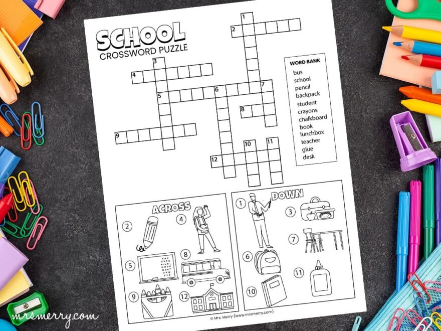 Free School Crossword Puzzle With Picture Clues Mrs Merry