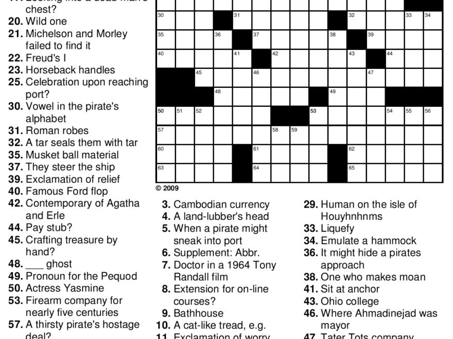 Free Themed Crossword 114 A View To A Keel The Pirate Puzzle Episode III Beekeeper Crosswords