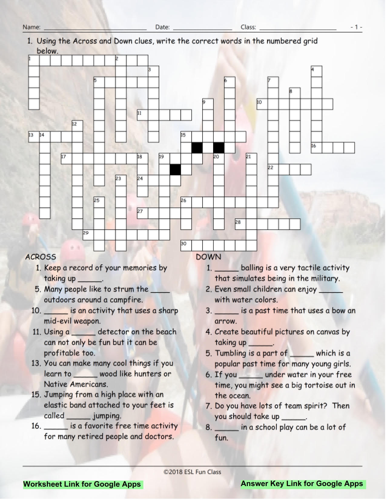 Free Time Hobbies Interactive Crossword Puzzle For Google Apps Teaching Resources Free Time Hobbies Interactive Crossword Puzzle For Google Apps Teaching Resources