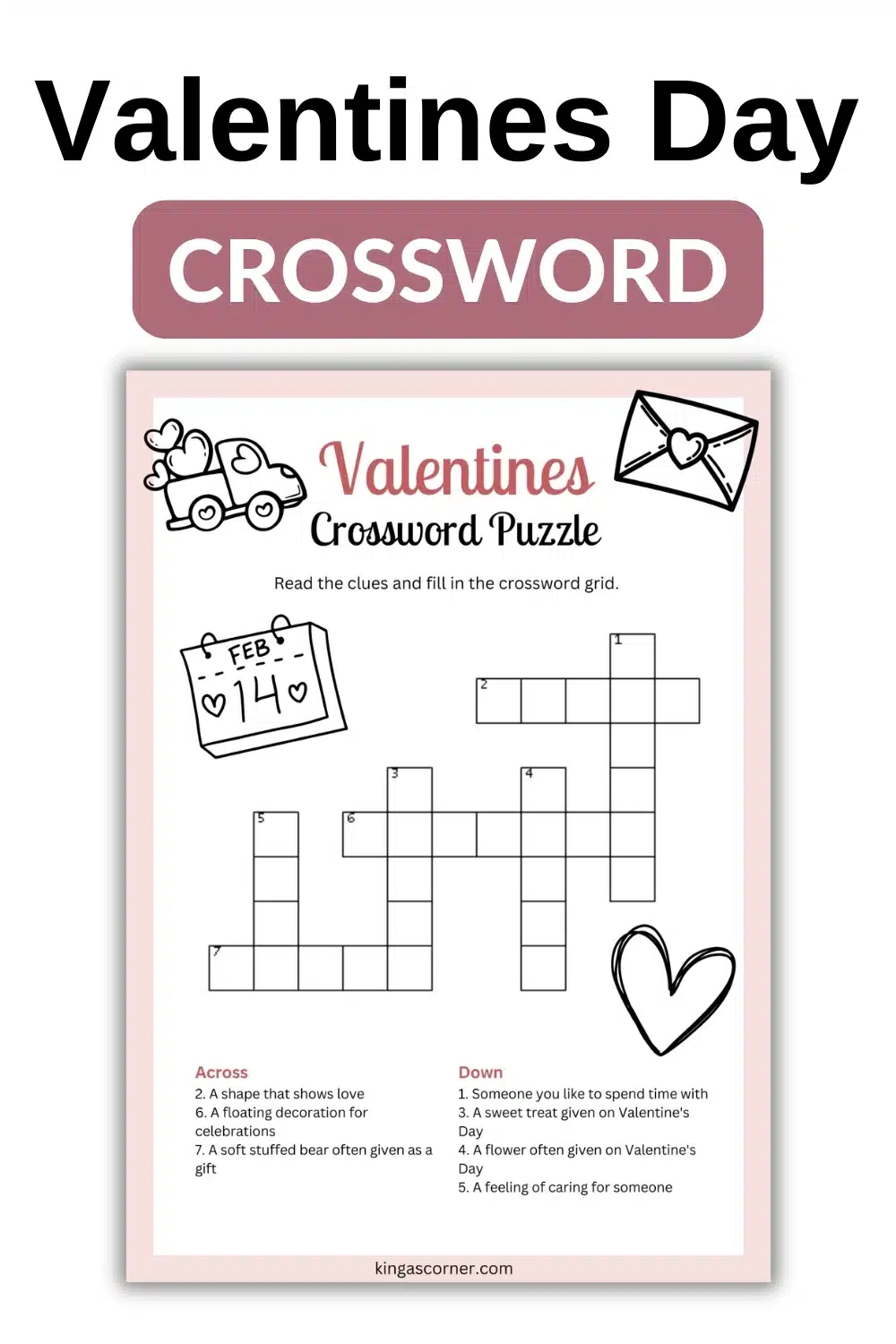 Free Valentines Day Crossword Puzzle A Fun Activity For Kids Ages 5 8  Free Valentines Day Crossword Puzzle A Fun Activity For Kids Ages 5 8