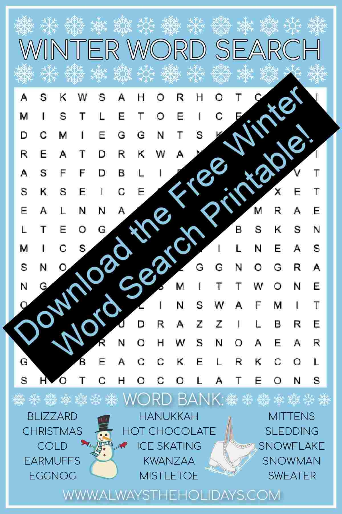 Free Winter Word Search Printable With Answer Key Included Free Winter Word Search Printable With Answer Key Included
