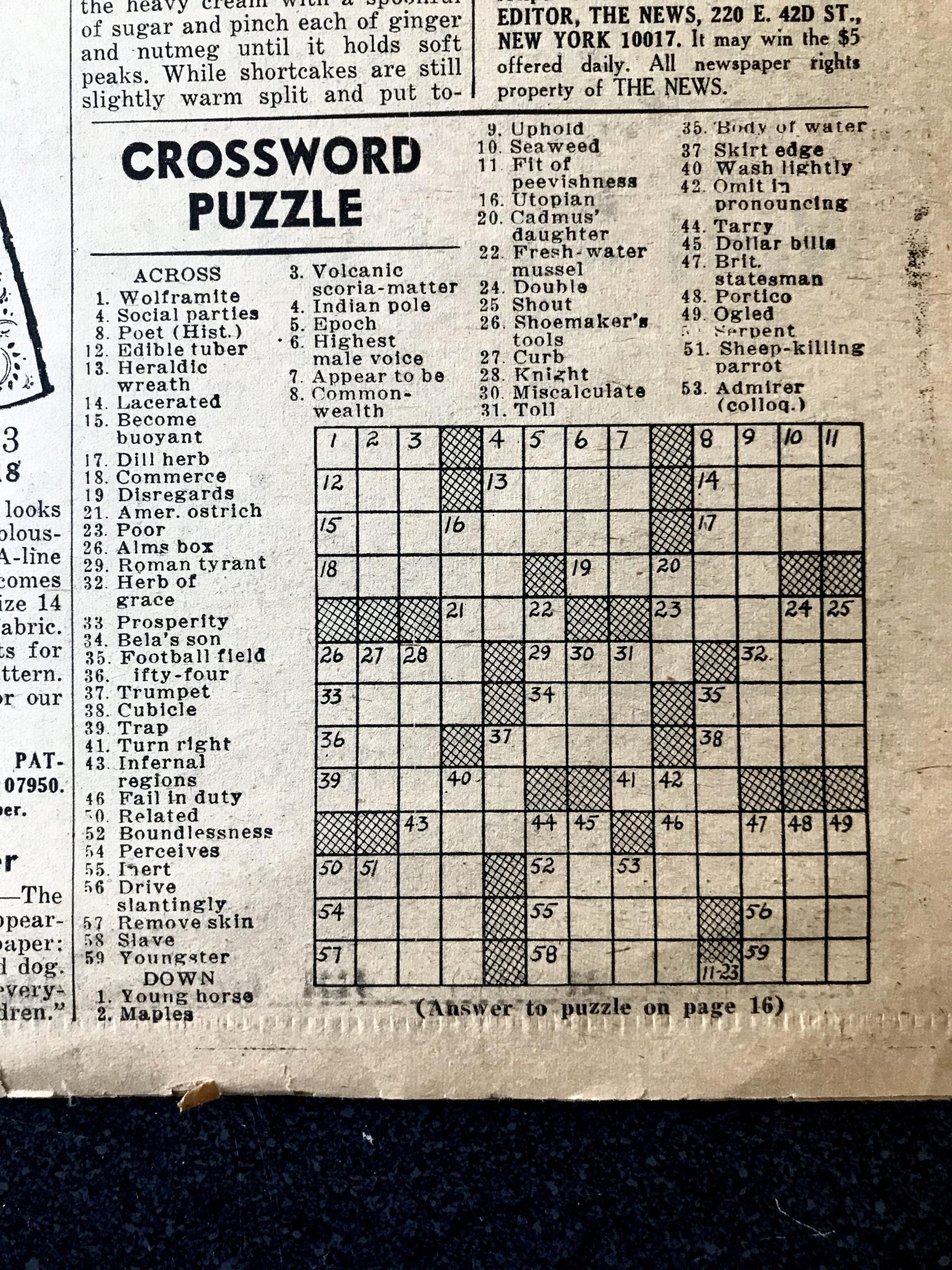 From My Dad s Archives NY Daily News Puzzle From The Day Kennedy Was Assassinated R crossword