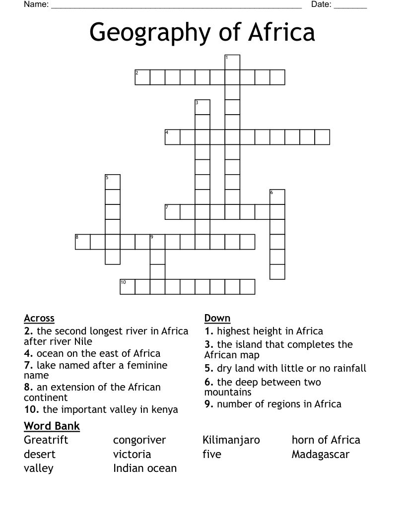Geography Of Africa Crossword WordMint Geography Of Africa Crossword WordMint