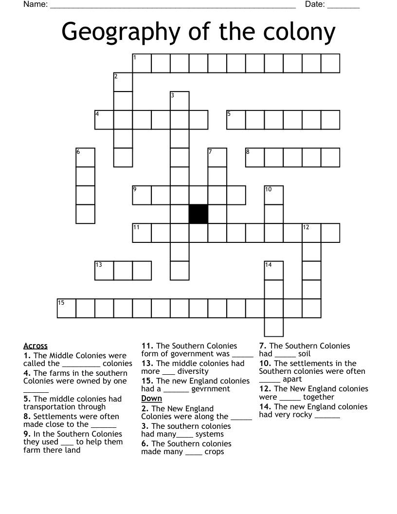 Geography Of The Colony Crossword WordMint Geography Of The Colony Crossword WordMint