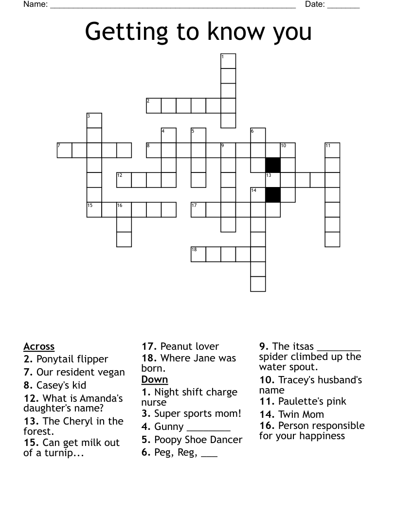 Getting To Know You Crossword WordMint Getting To Know You Crossword WordMint