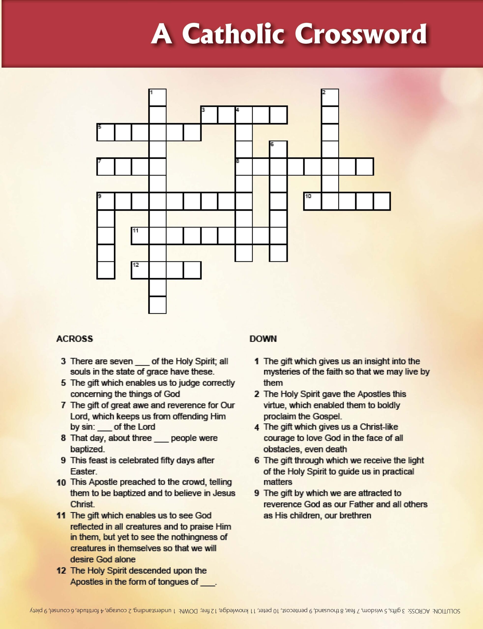 Gifts Of The Holy Spirit Crossword Gifts Of The Holy Spirit Crossword