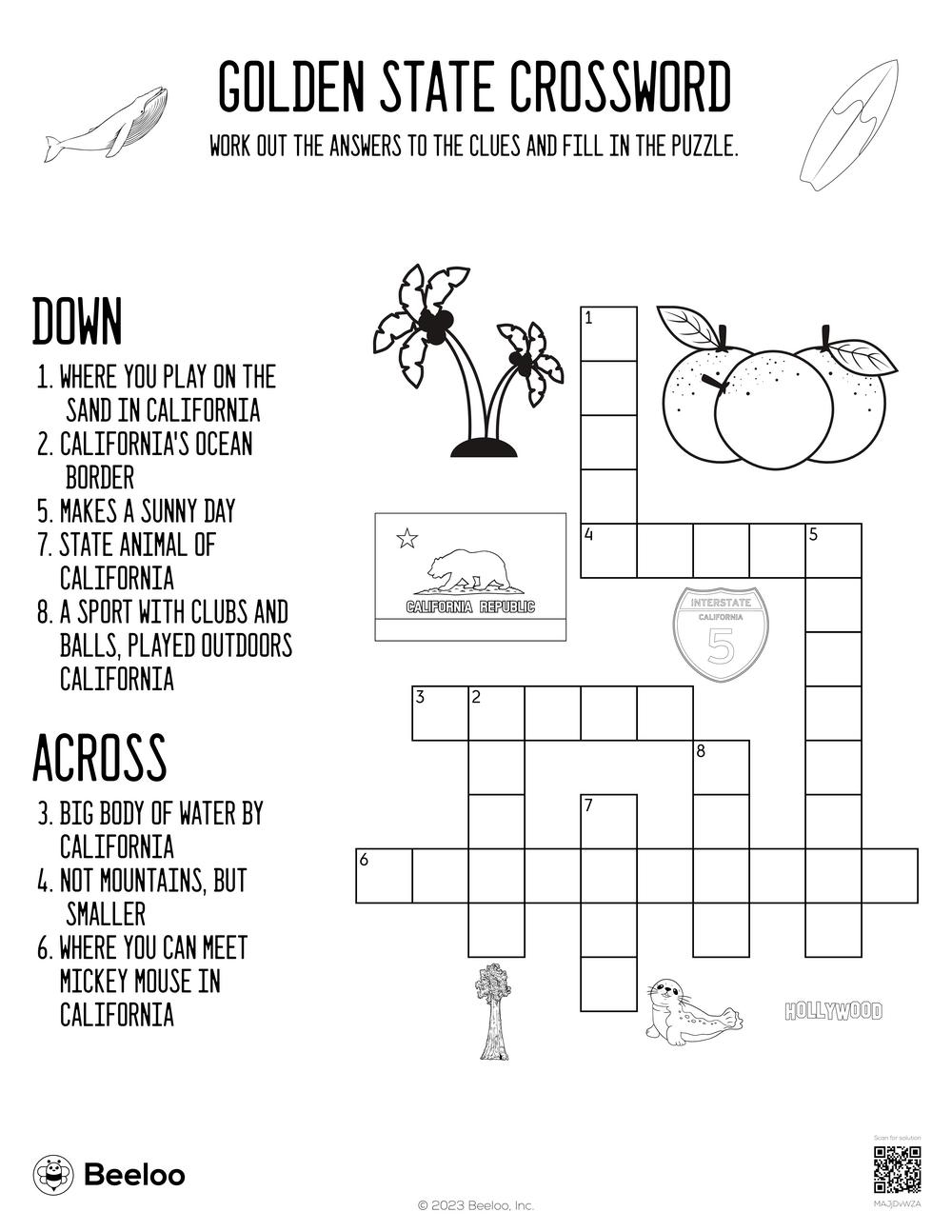 Golden State Crossword Beeloo Printable Crafts And Activities For Kids