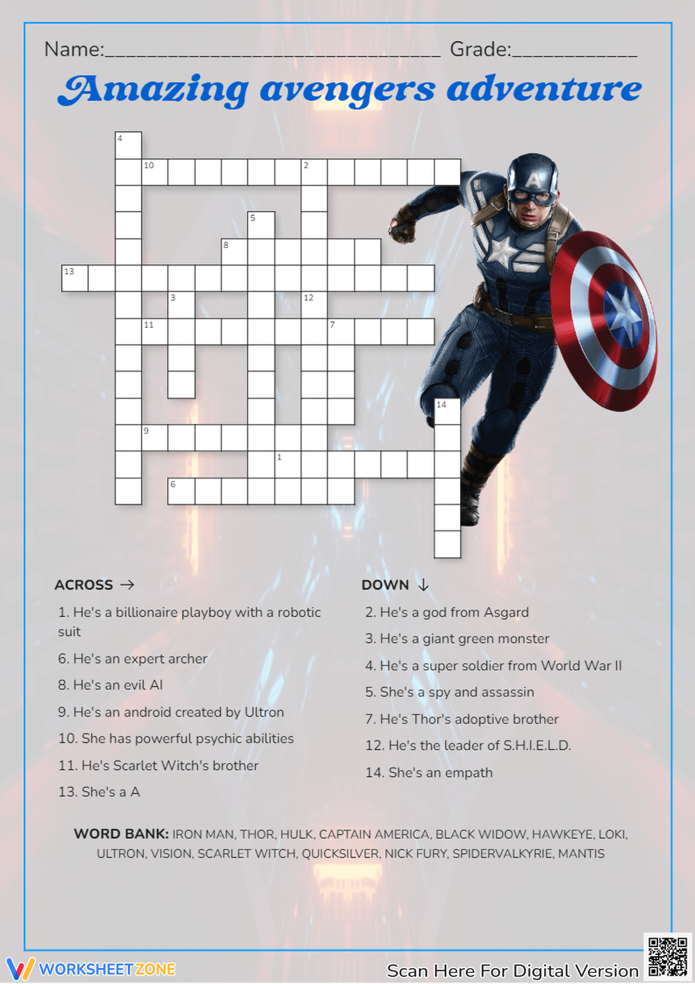 Grade 1 Marvel Crossword Puzzle Worksheets Printable Grade 1 Marvel Crossword Puzzle Worksheets Printable