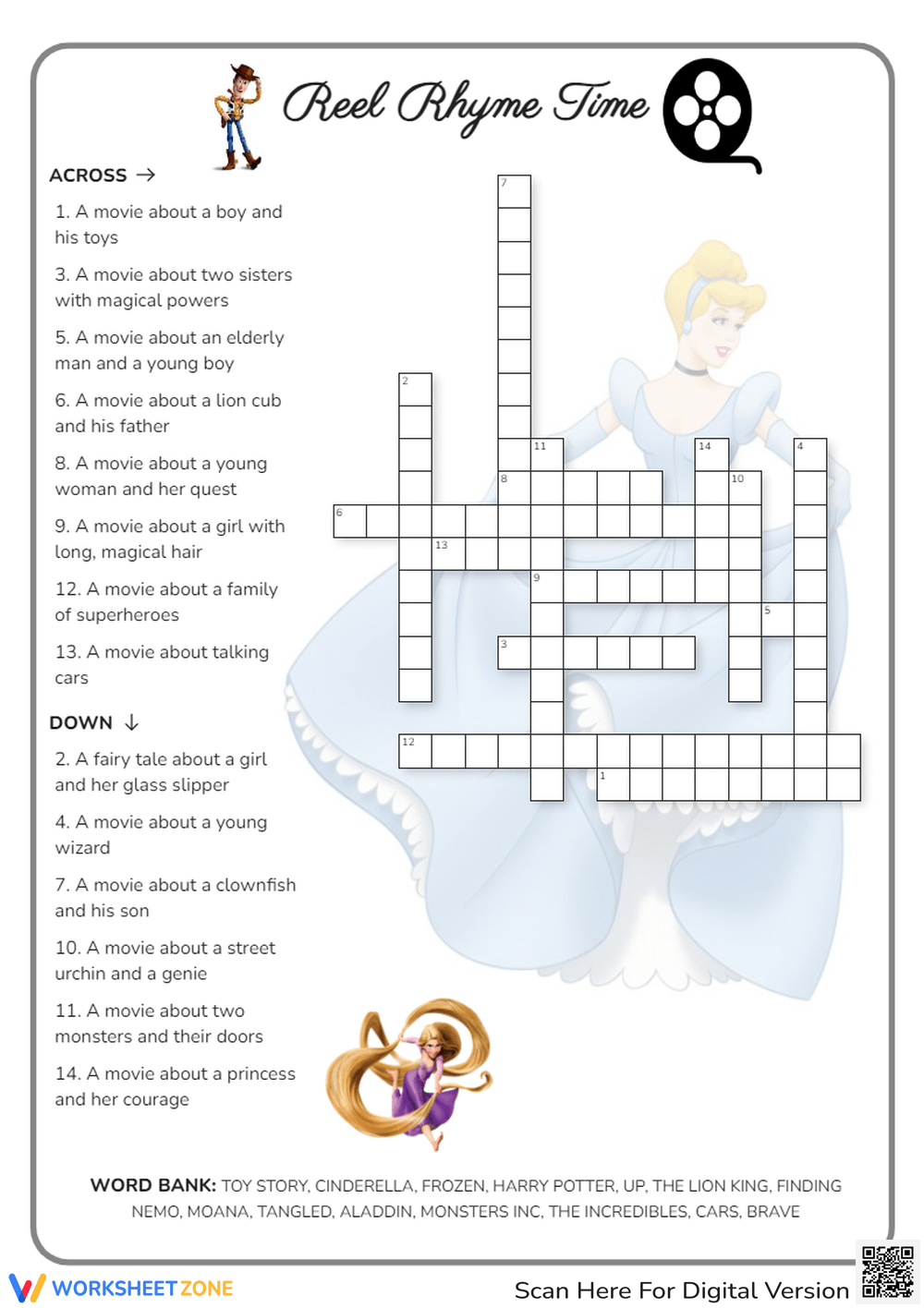 Grade 1 Movie Crossword Puzzles Worksheets Printable