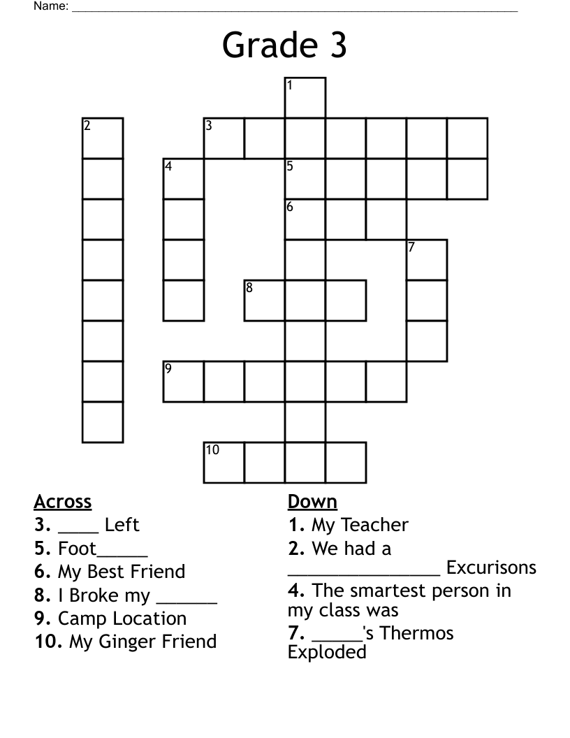 Grade 3 Crossword WordMint Grade 3 Crossword WordMint