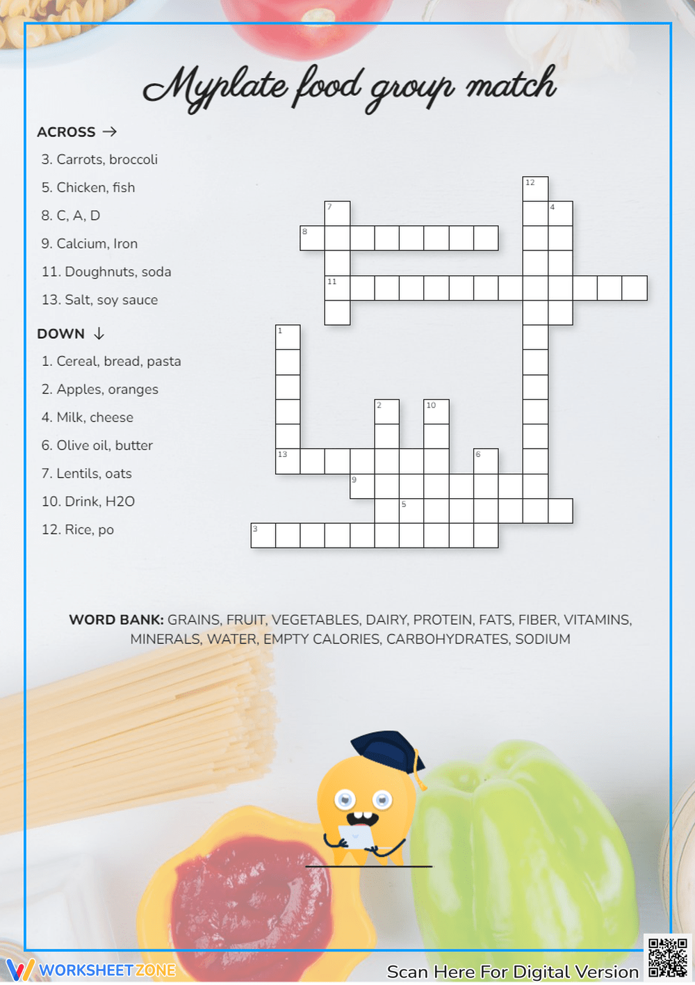 Grade 3 Food Crossword Puzzle Worksheets Printable