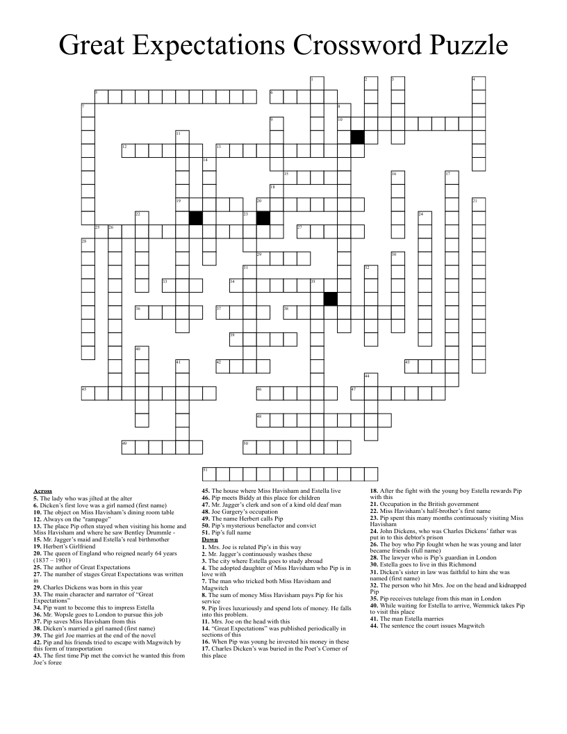 Great Expectations Crossword Puzzle WordMint Great Expectations Crossword Puzzle WordMint