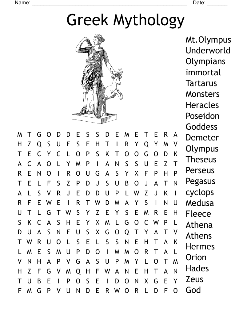 Greek Mythology Crossword Puzzle WordMint