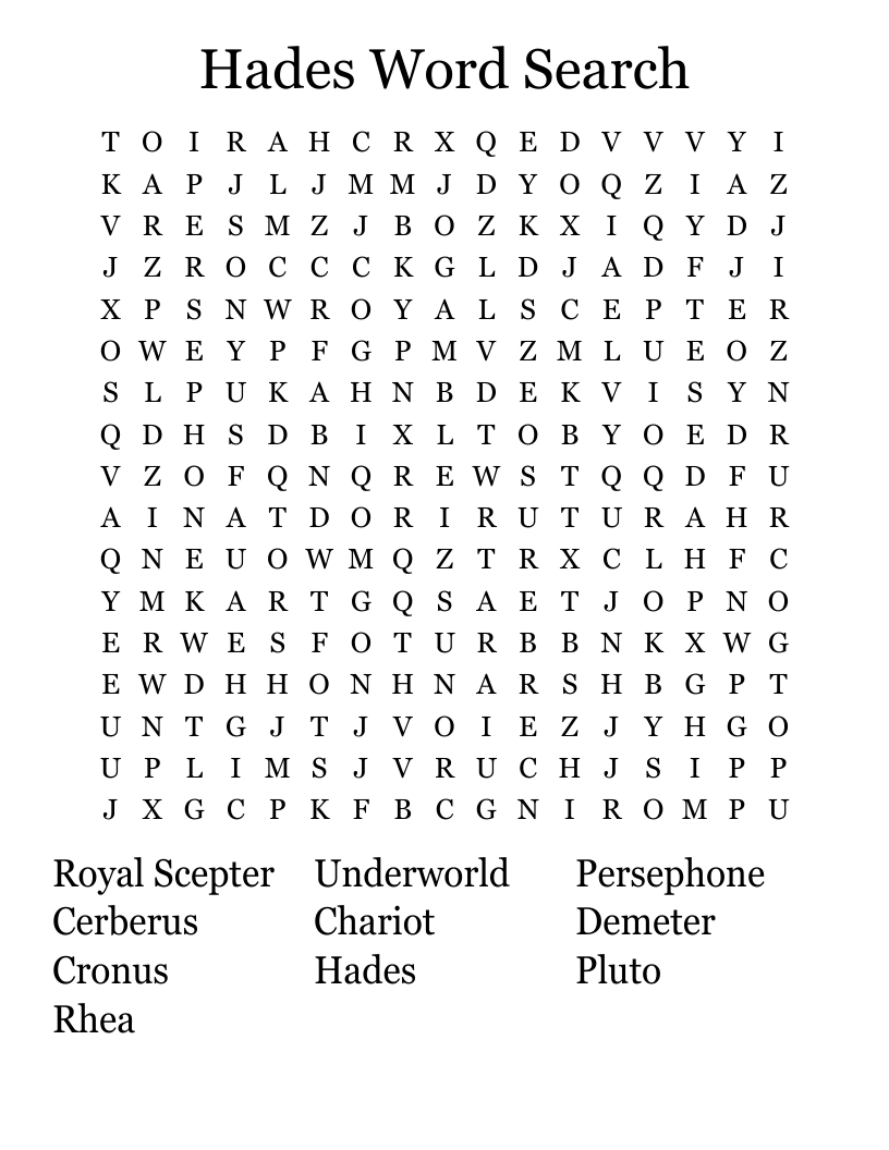 Hades Word Search WordMint Hades Word Search WordMint