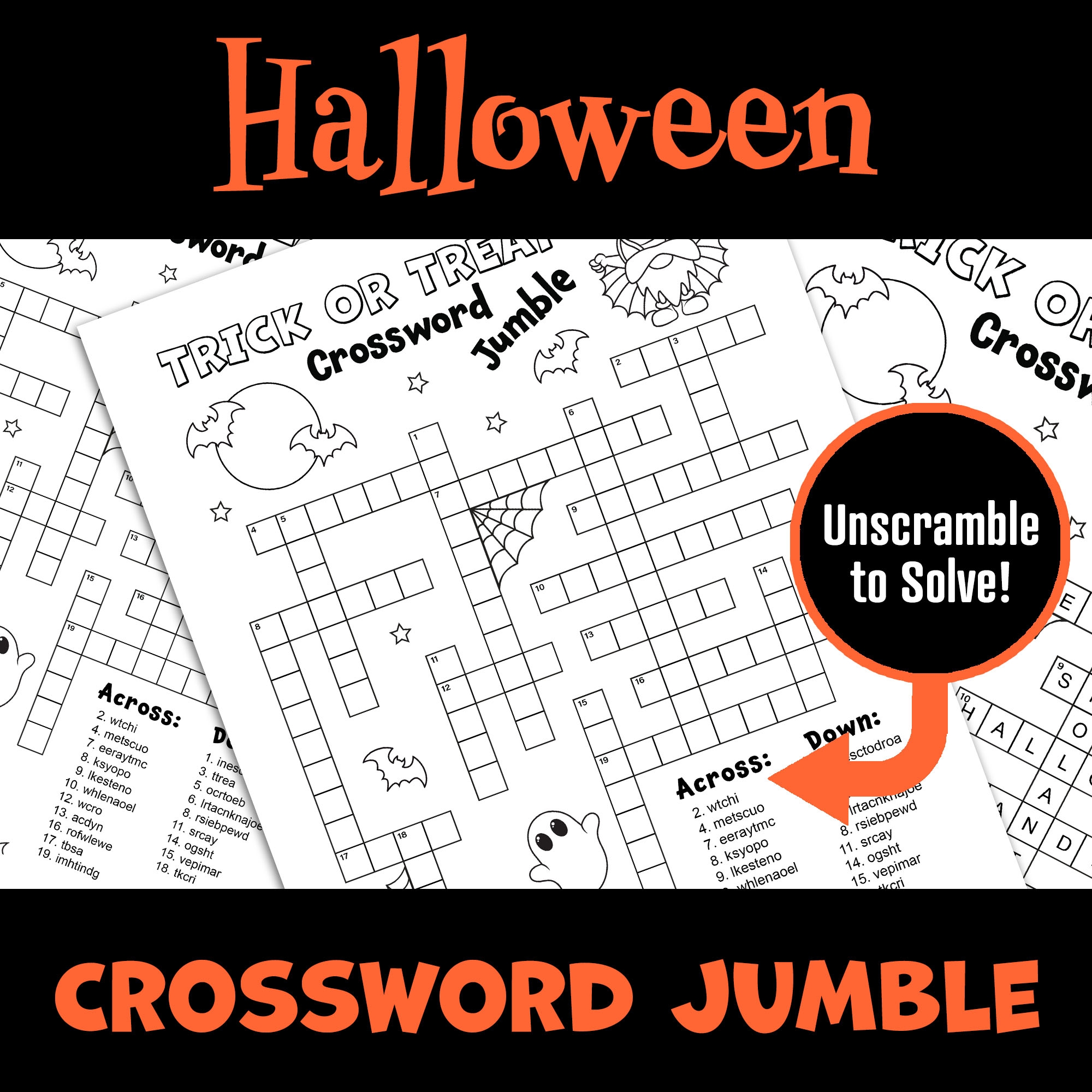 Halloween Crossword Puzzle Fall Word Scramble Game Autumn Activity Classful