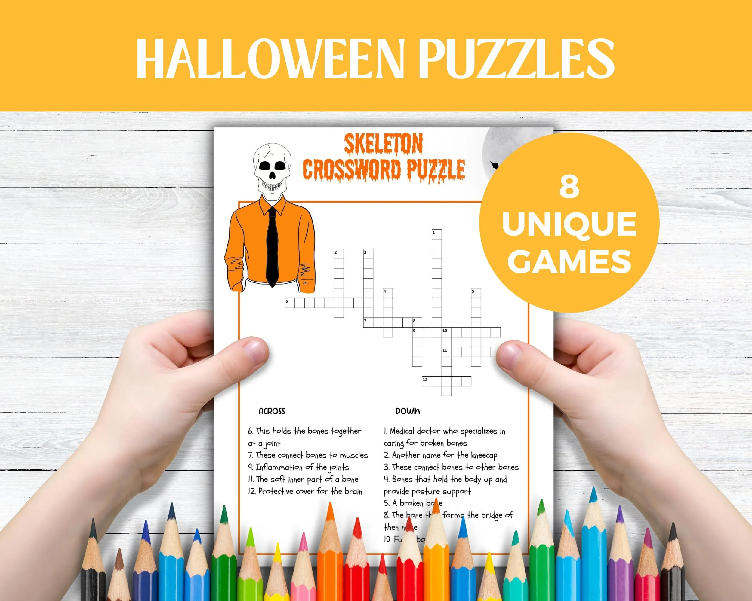Halloween Crossword Puzzles For Kids Halloween Activity Family Game Night Etsy