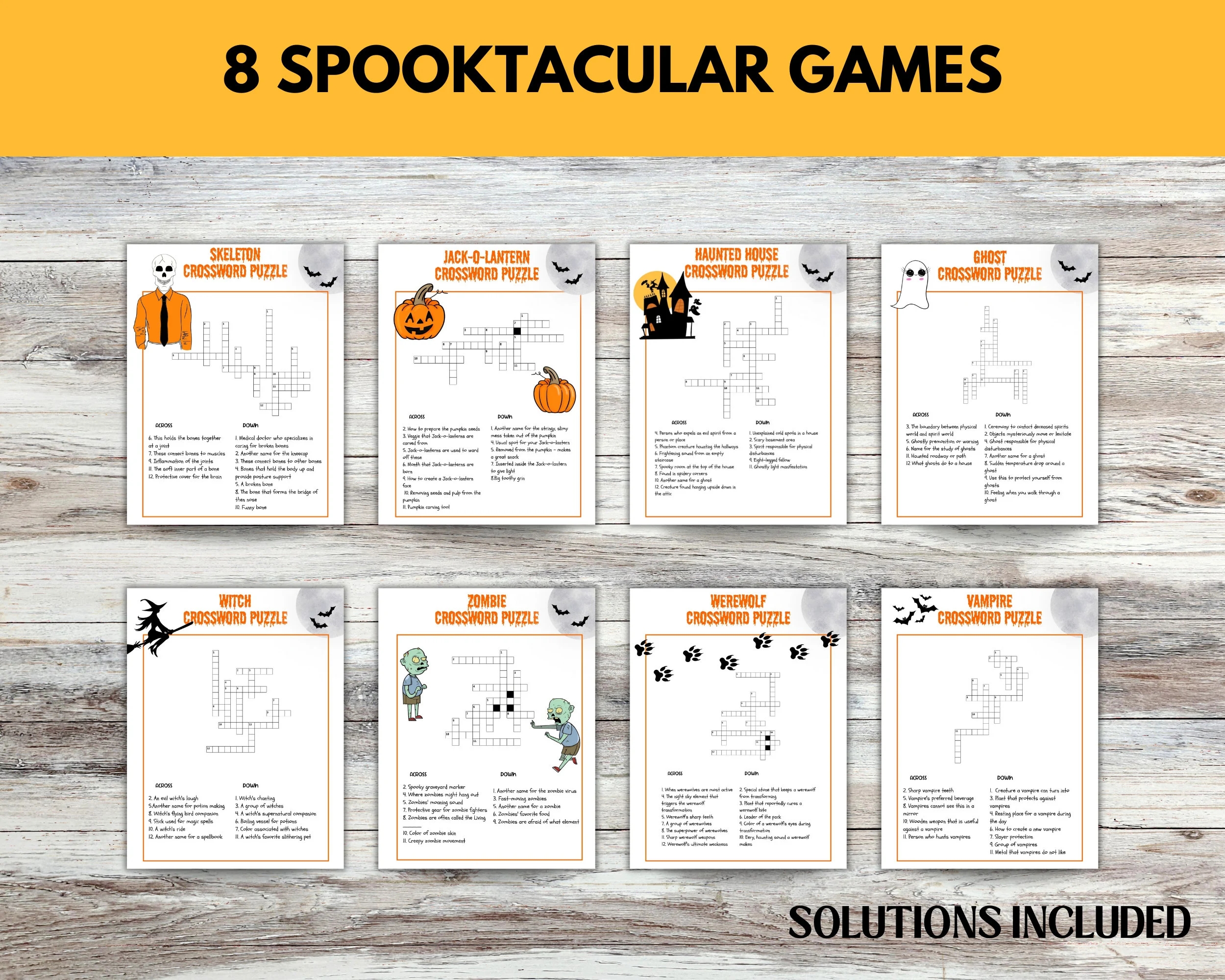 Halloween Crossword Puzzles For Kids Halloween Activity Family Game Night Etsy