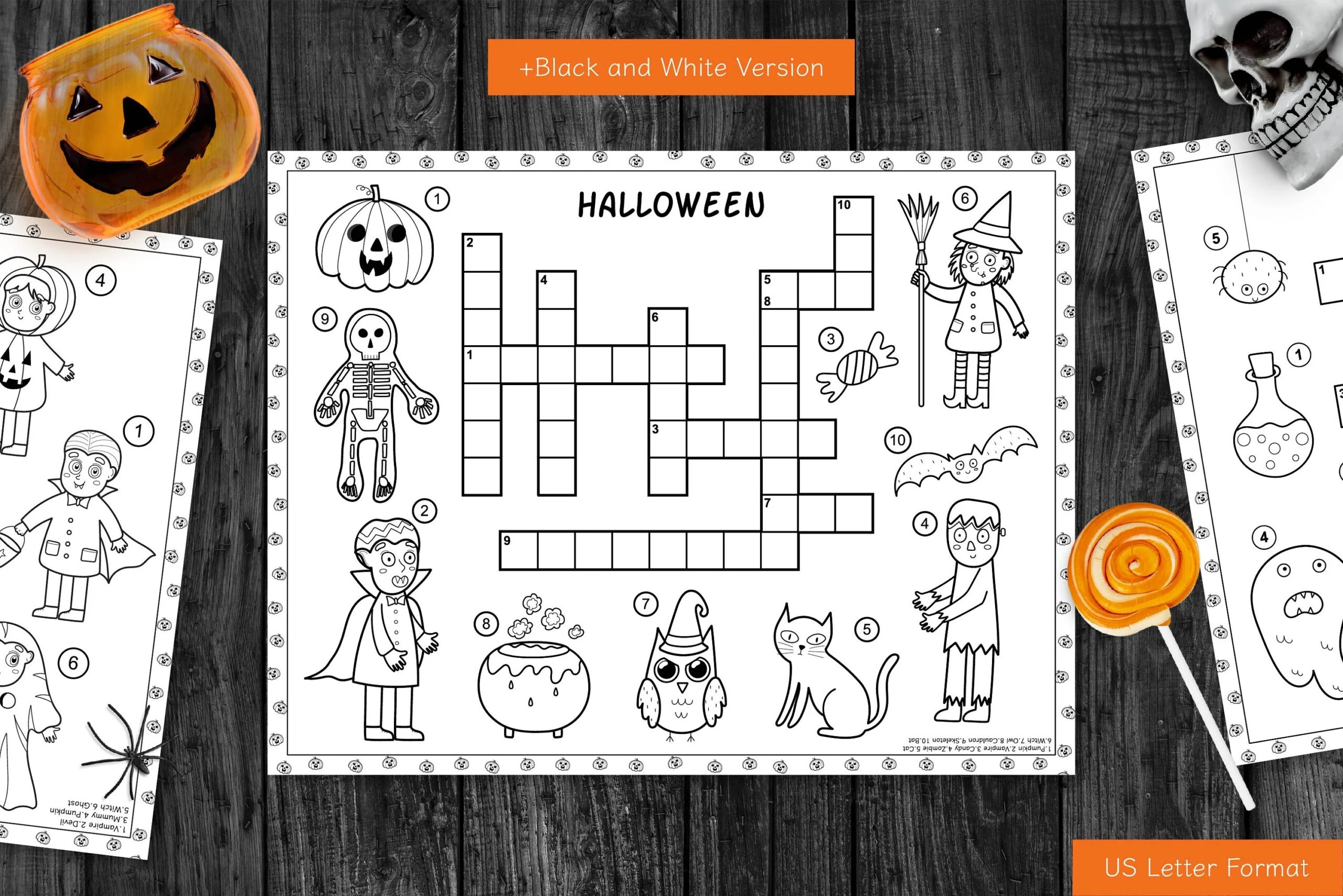 Halloween Crossword Puzzles Pdf For Kids Halloween Crossword Printable Halloween Activity Pages Halloween Worksheets Halloween Word Game Etsy