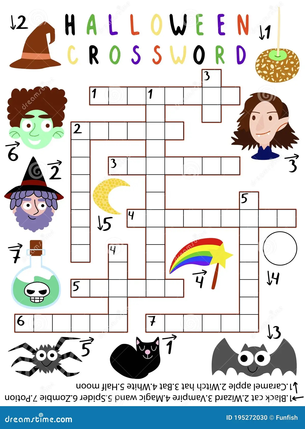 Halloween Crossword With Black Cat Wizard Vampire Magic Wand Spider Zombie Stock Vector Illustration Of Cartoon Apple 195272030