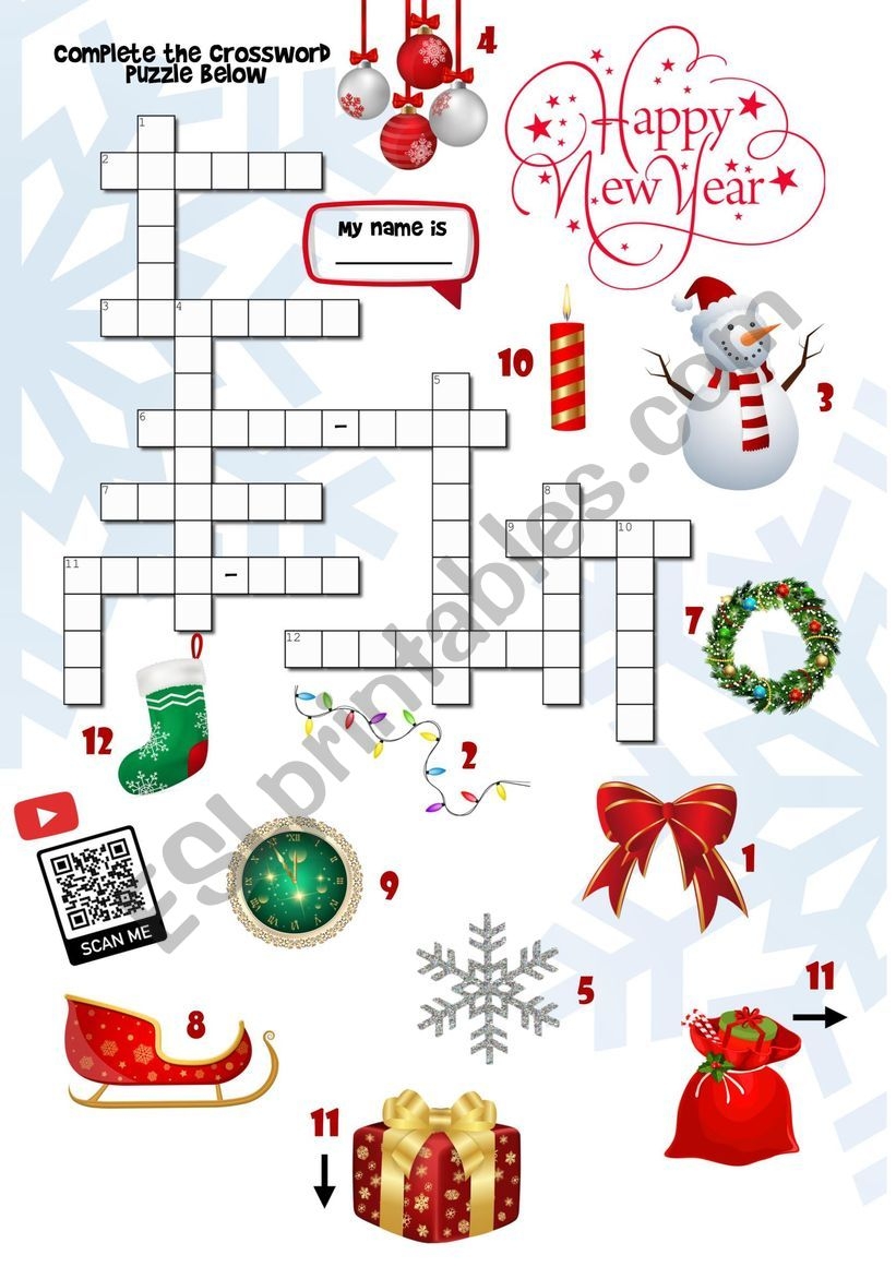 New Year Crossword Printable New Year Crossword Printable
