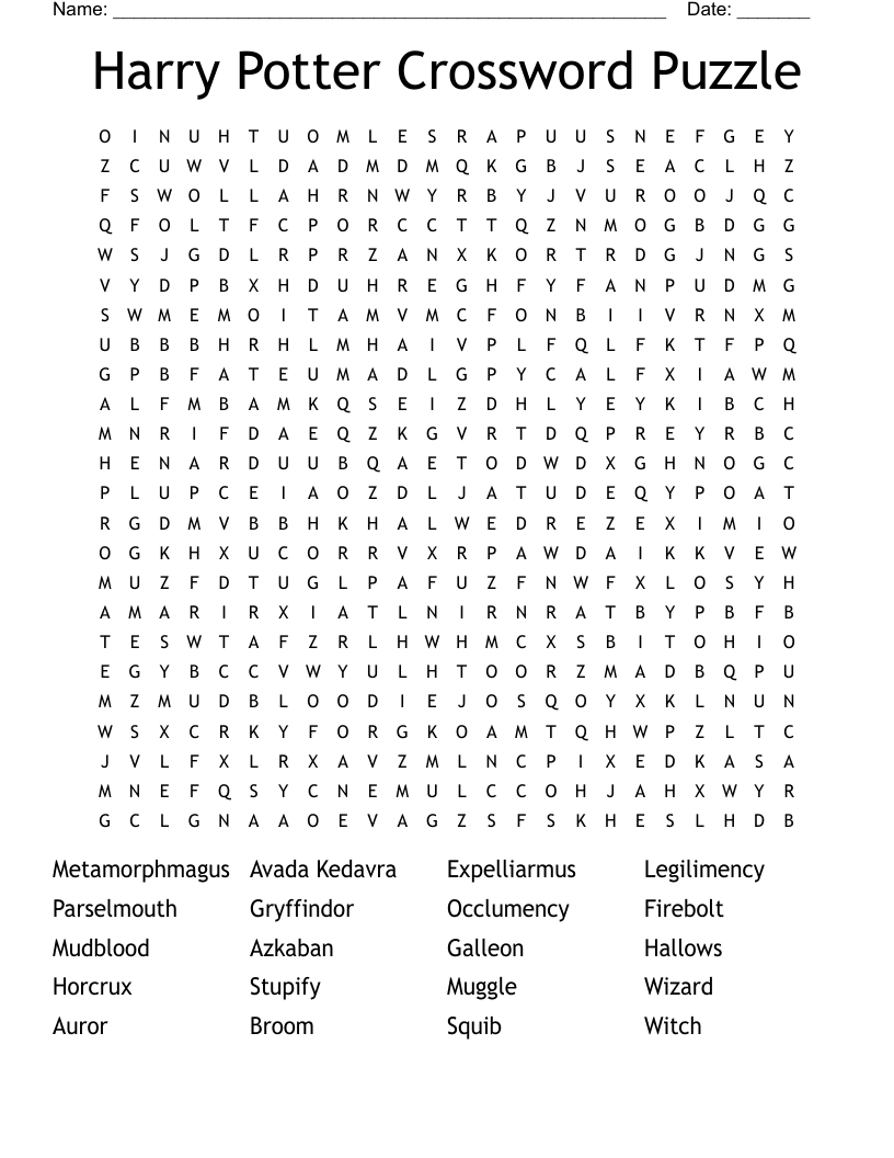 Harry Potter Crossword Puzzle Word Search WordMint Harry Potter Crossword Puzzle Word Search WordMint