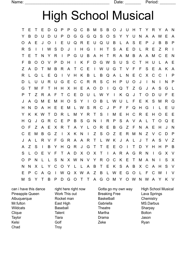 High School Musical Word Search WordMint High School Musical Word Search WordMint