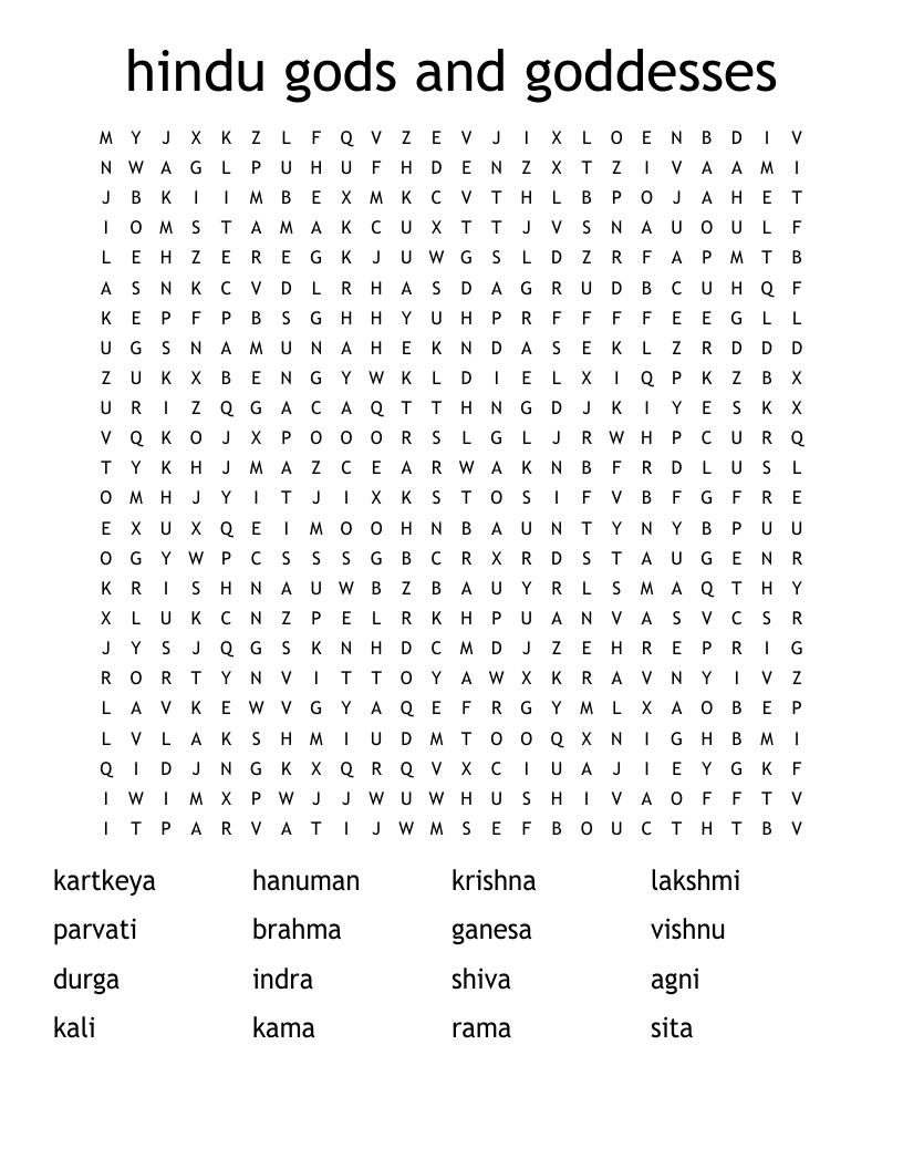 Hindu Gods And Goddesses Word Search WordMint Hindu Gods And Goddesses Word Search WordMint