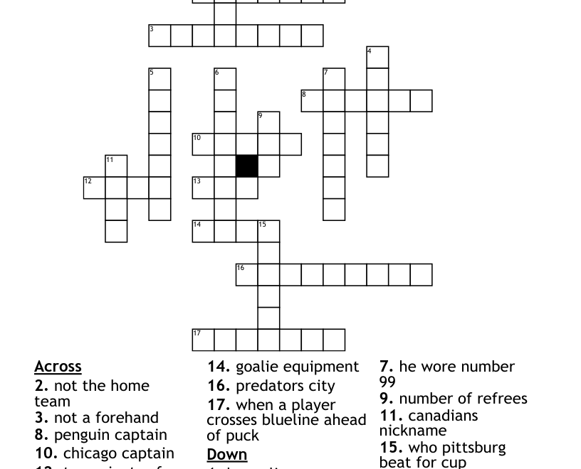 Hockey Time Crossword WordMint