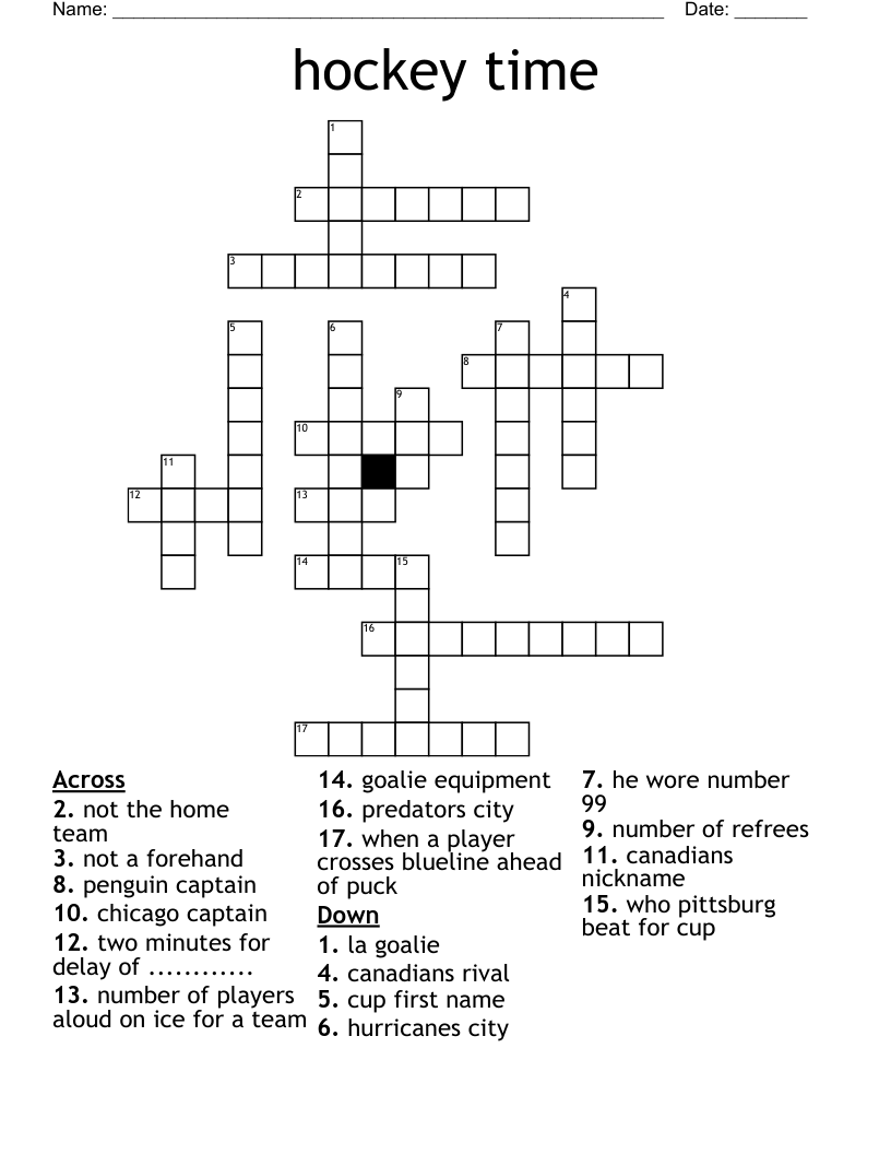 Hockey Time Crossword WordMint Hockey Time Crossword WordMint