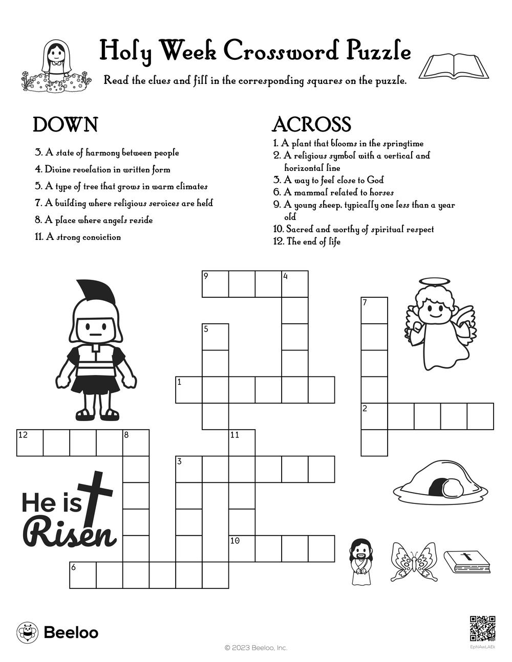 Holy Week Crossword Puzzle Beeloo Printable Crafts And Activities For Kids