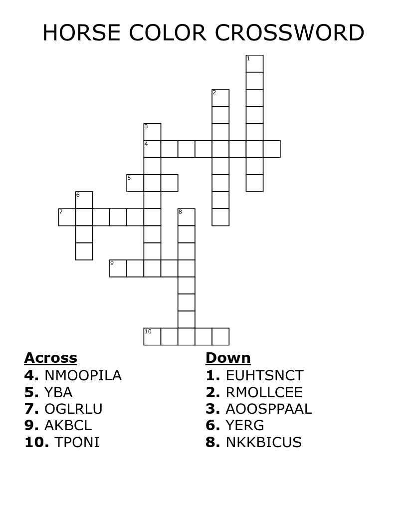 HORSE COLOR CROSSWORD WordMint HORSE COLOR CROSSWORD WordMint
