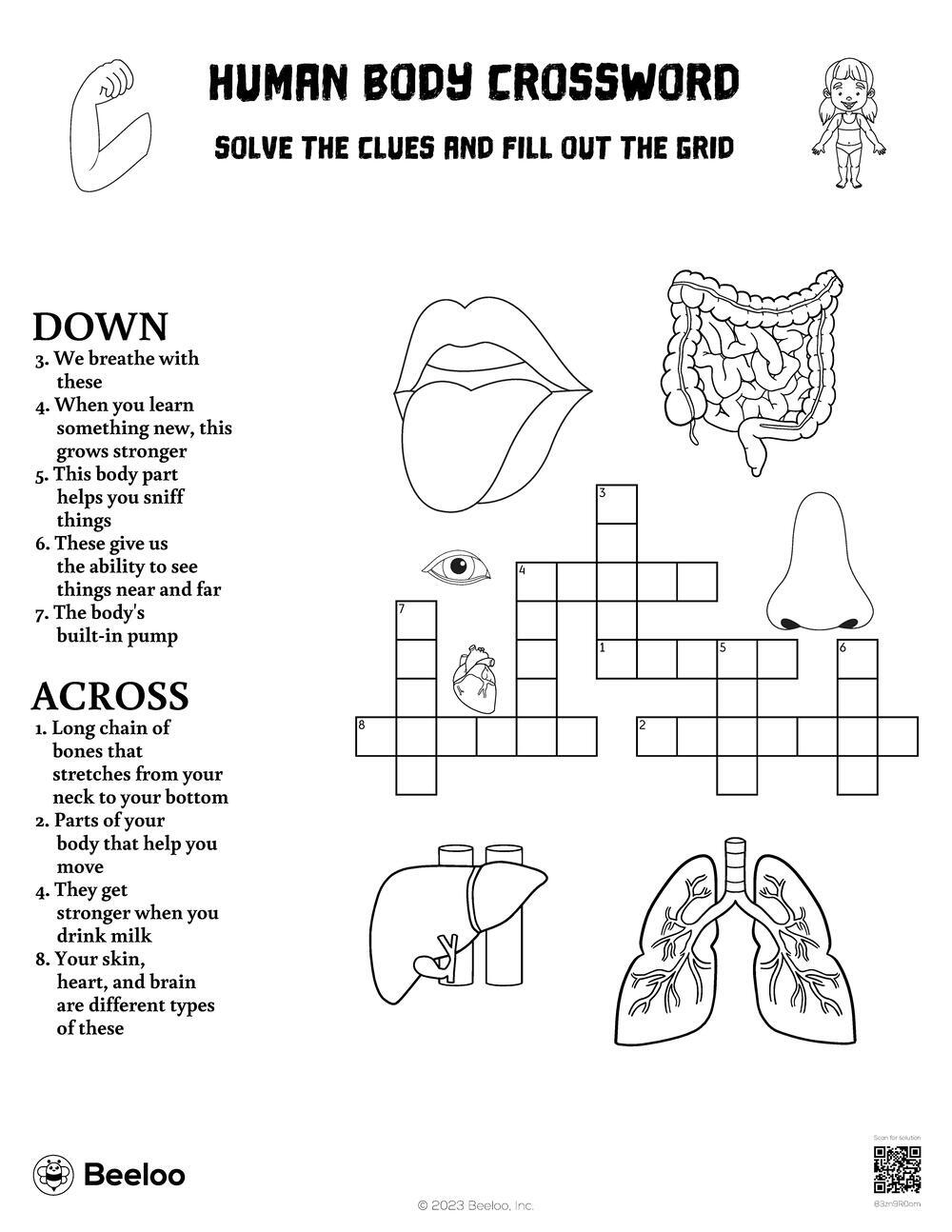 Human Body Crossword Beeloo Printable Crafts And Activities For Kids Human Body Crossword Beeloo Printable Crafts And Activities For Kids