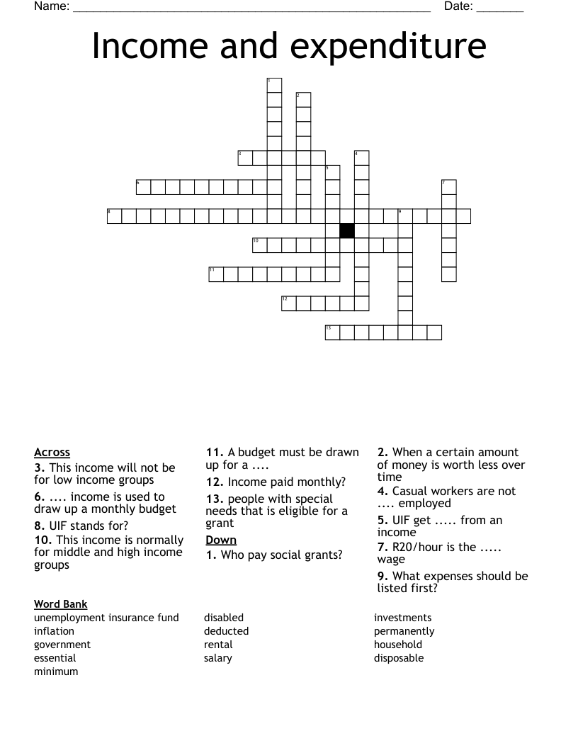 Income And Expenditure Crossword WordMint Income And Expenditure Crossword WordMint