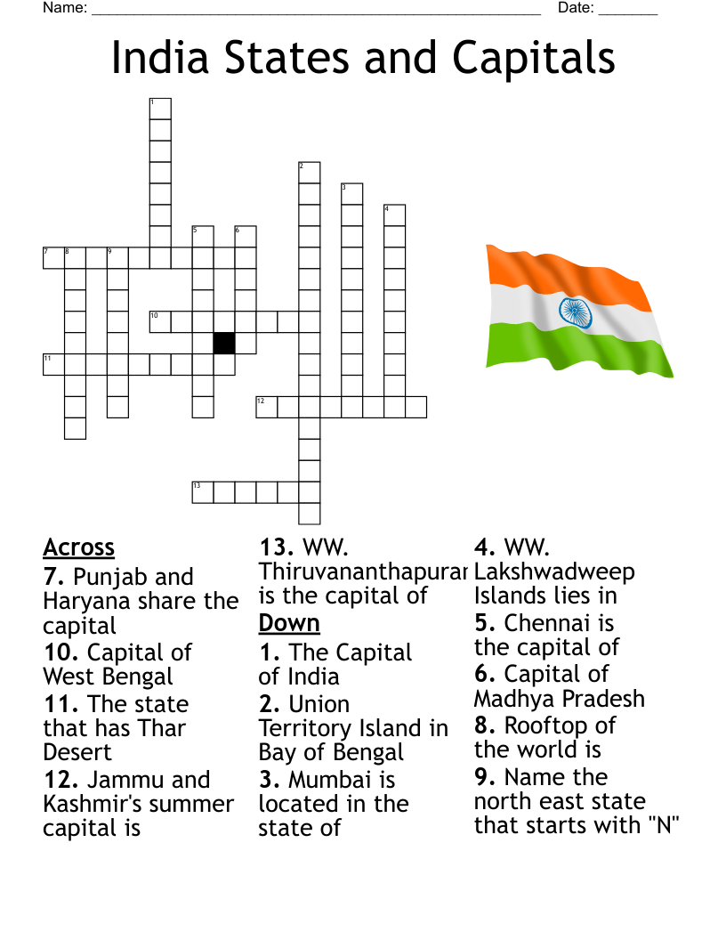 India States And Capitals Crossword WordMint India States And Capitals Crossword WordMint